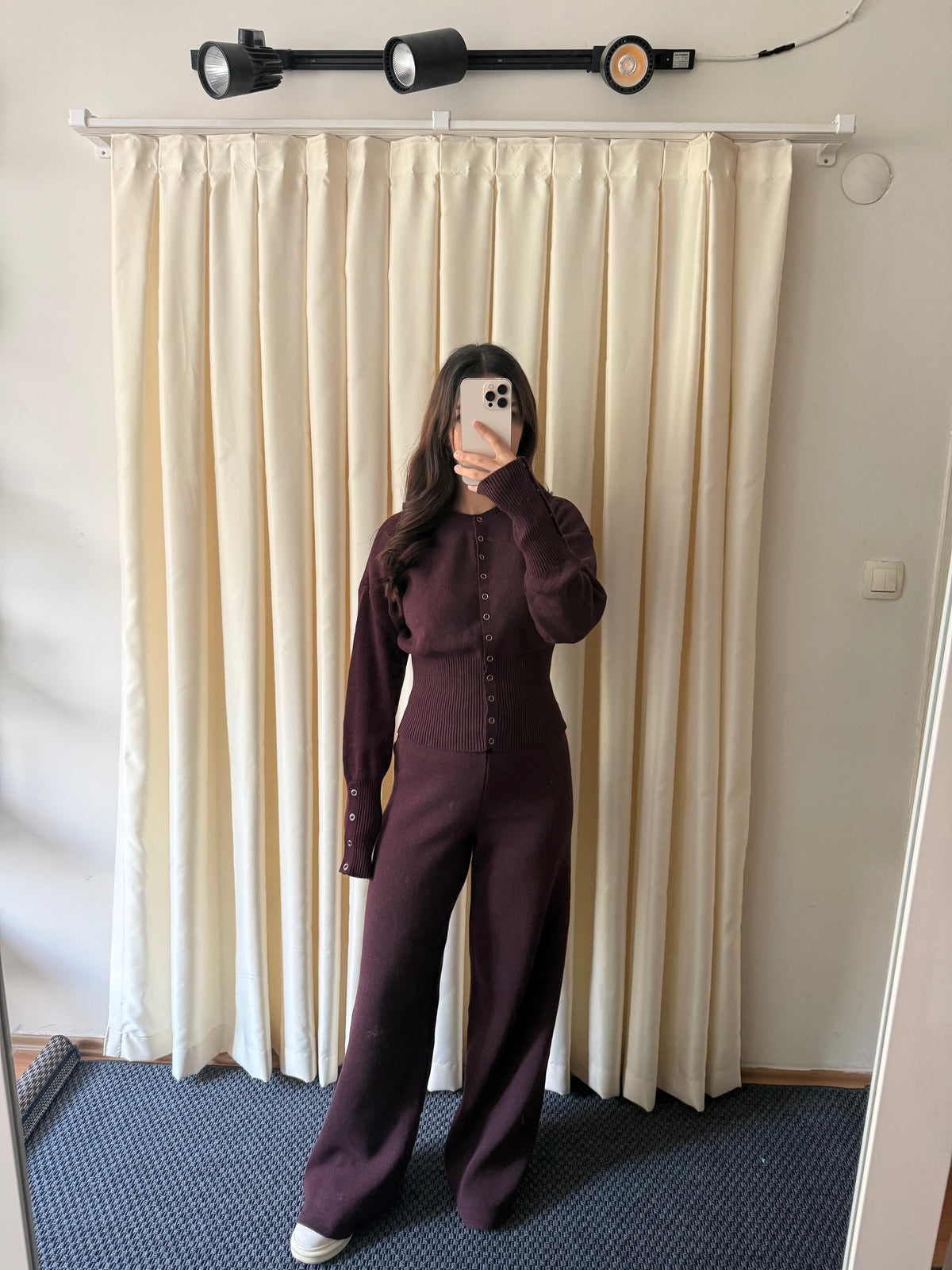 Pamuklu Çıtçıtlı Triko Takım bordo — ürün görseli 1